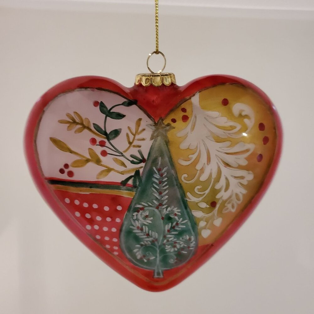 Vintage Li Bien Hearty Ornament Painted Glass Christmas Tree Decor
